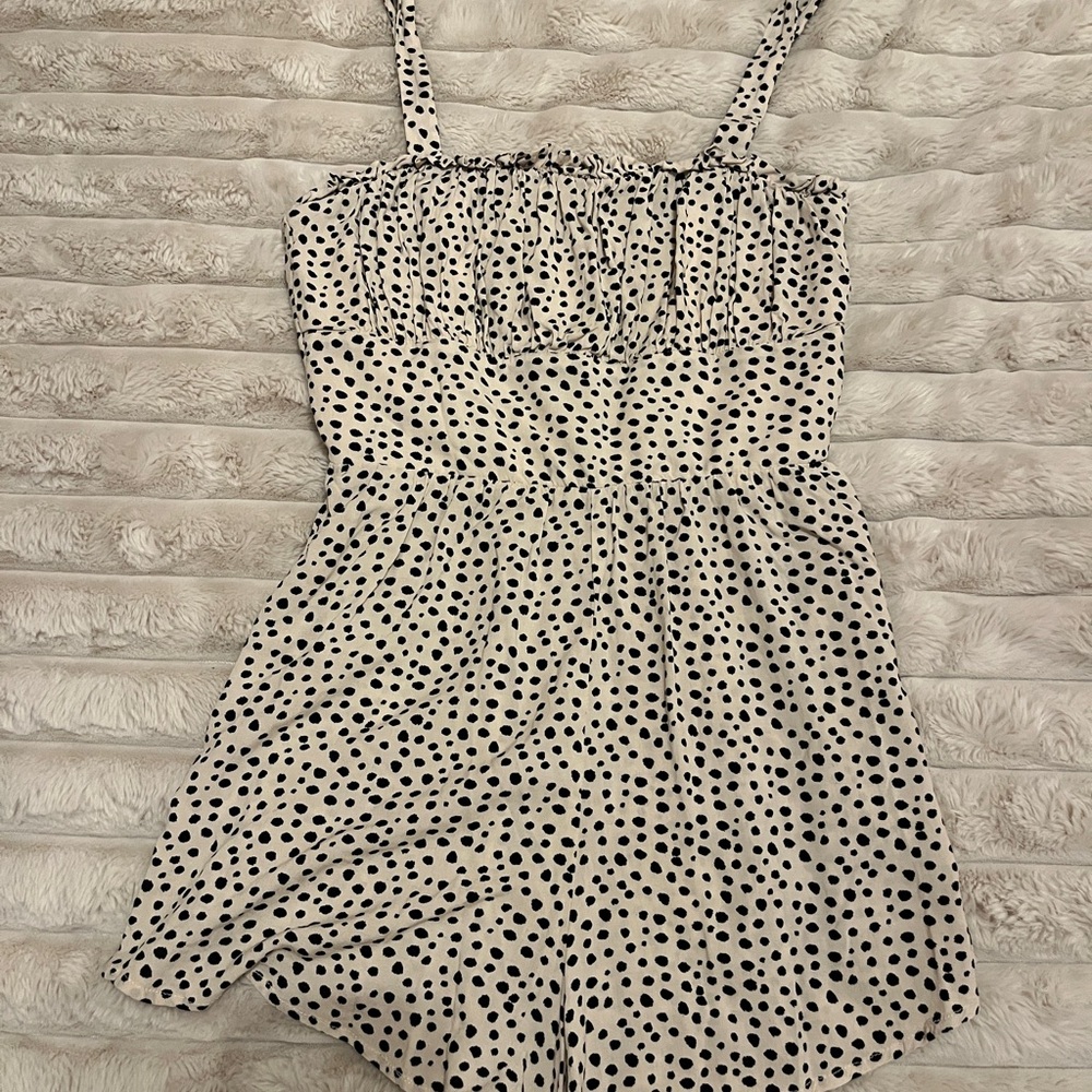 Trixxi Black and Cream Polka Dot Romper